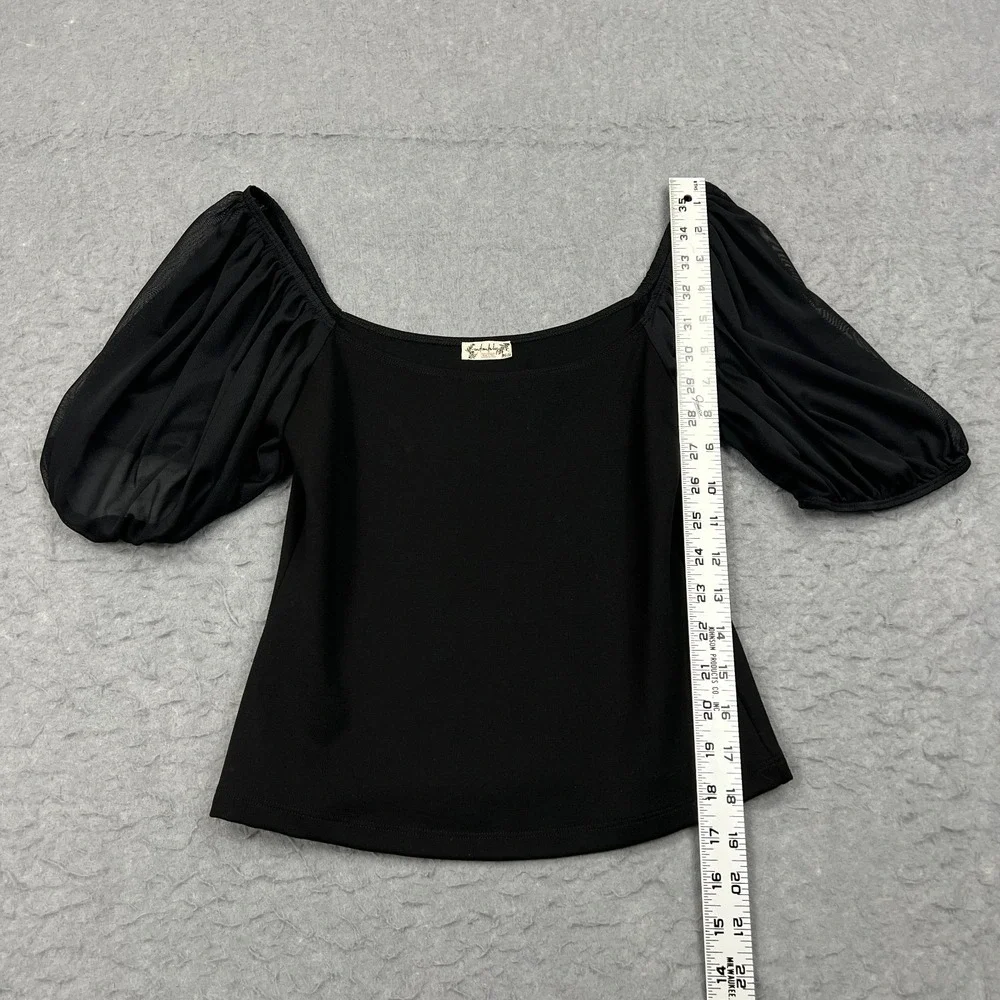 Free People Top Women's Small‎ Black Puff Sleeve Sleeve Cami Square Neck Stretch